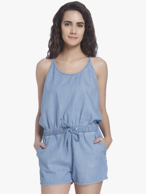 

Vero Moda Blue Solid Denim Playsuit