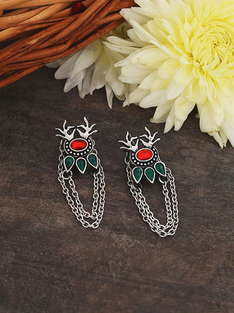 

Studio Voylla Silver-Plated Oxidised Contemporary Drop Earrings