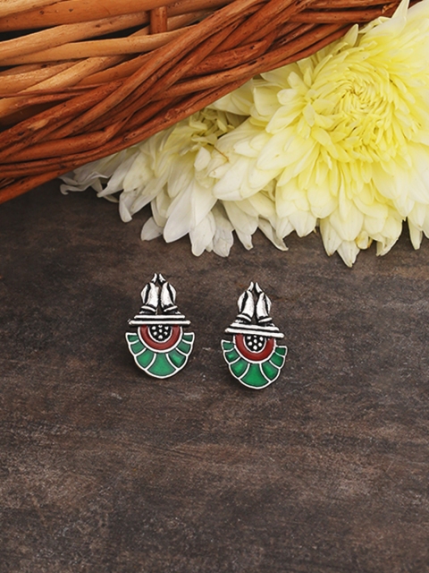 

Studio Voylla Silver-Toned & Green Classic Studs