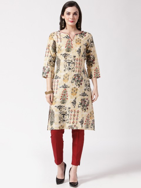 

Jompers Women Yellow Printed Straight Kurta