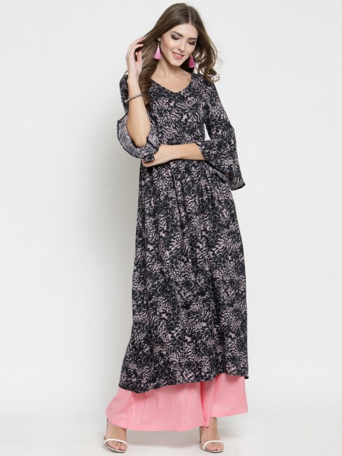 

Sera Women Black & Pink Printed Kurta with Palazzos