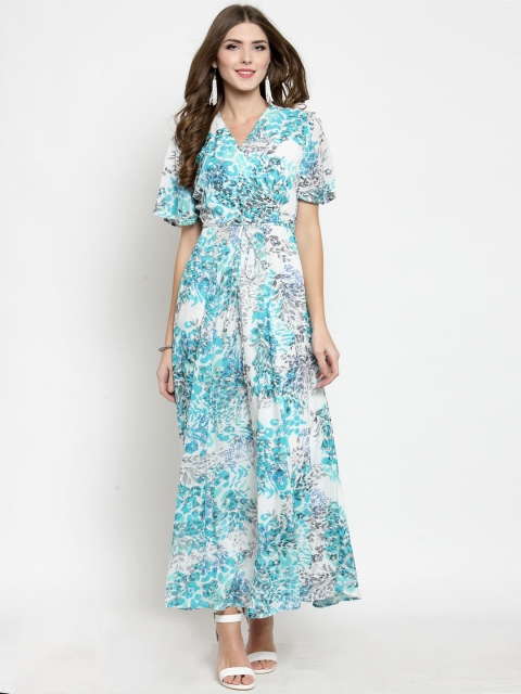 

Sera Women White & Blue Printed Maxi Dress