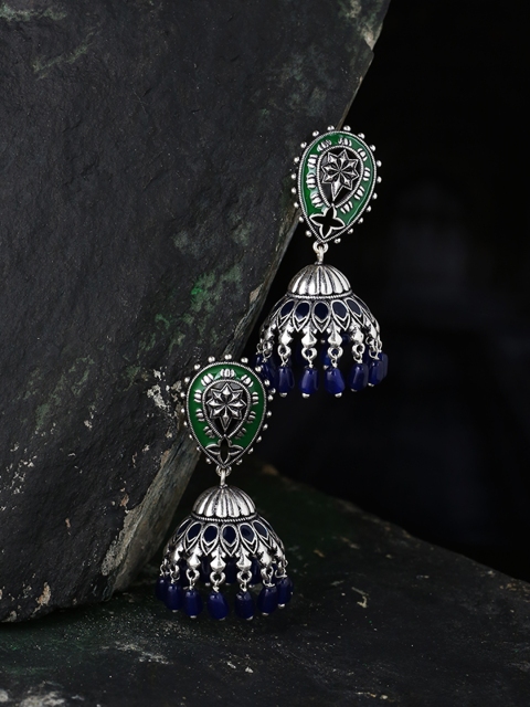 

Studio Voylla Silver-Toned Dome Shaped Jhumkas