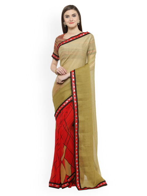 

Shaily Beige & Red Pure Chiffon Printed Saree