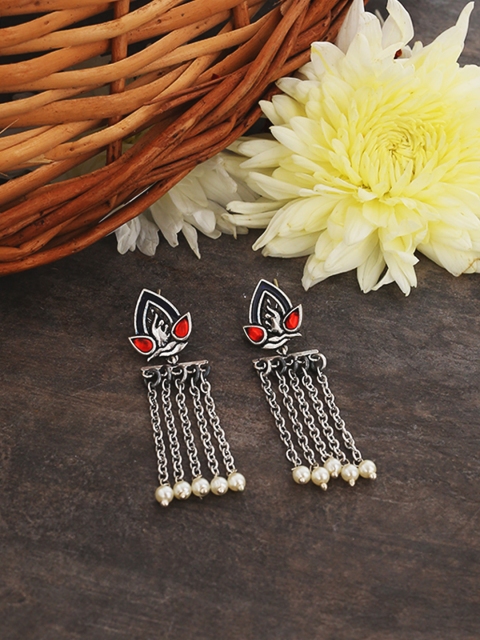

Studio Voylla Silver-Plated Contemporary Oxidised Drop Earrings