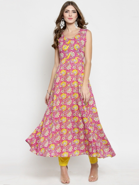 

Sera Women Fuchsia & Yellow Printed A-Line Kurta