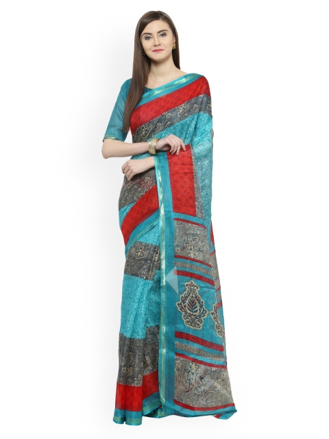 

Shaily Red & Blue Silk Cotton Printed Saree