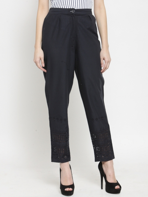 

Sera Women Navy Blue Regular Fit Solid Peg Trousers
