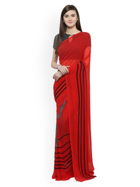 

Shaily Red & Black Pure Georgette Solid Saree