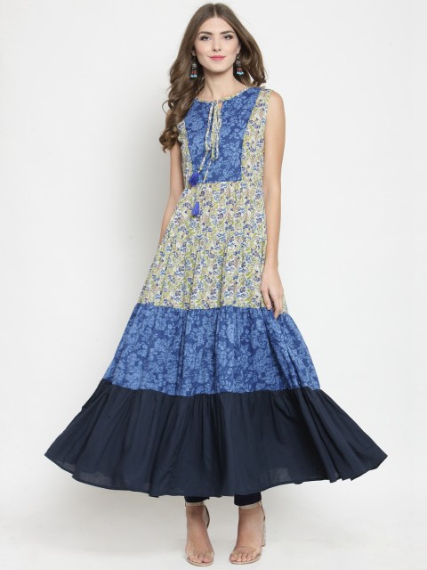 

Sera Women Off-White & Blue Printed A-Line Kurta