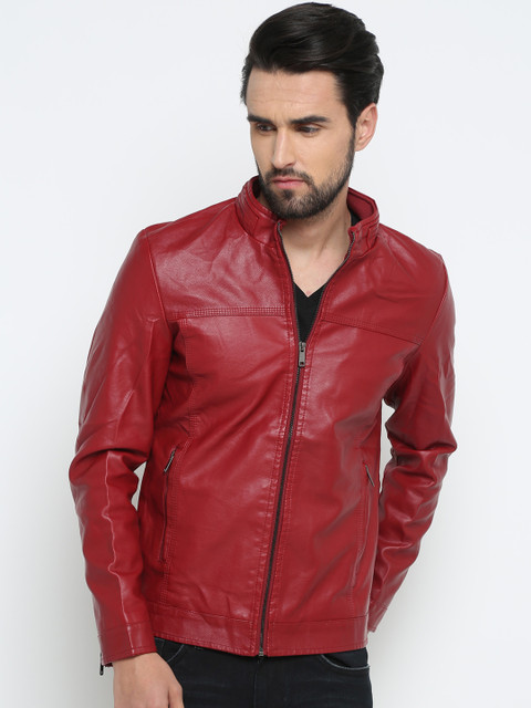 

SHOWOFF Men Red Solid Biker Jacket