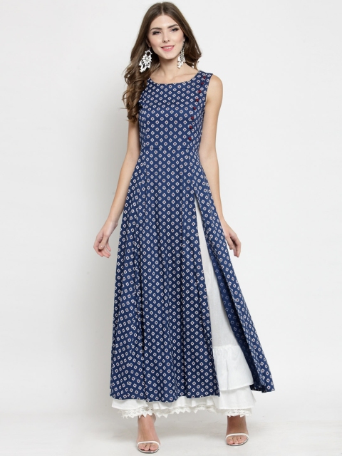 

Sera Women Navy Blue Printed A-Line Kurta