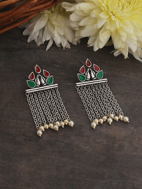 

Studio Voylla Silver-Toned Contemporary Drop Earrings