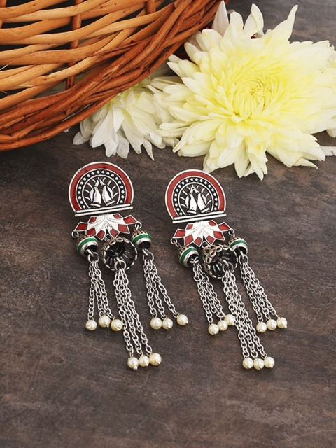 

Studio Voylla Silver-Plated Oxidised Dome Shaped Jhumkas