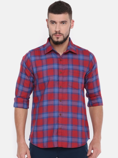

Cross Court Men Red Slim Fit Checked Casual Shirt