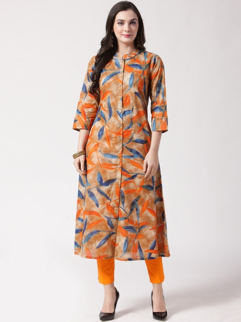 Jompers Women Orange Printed A-Line Kurta