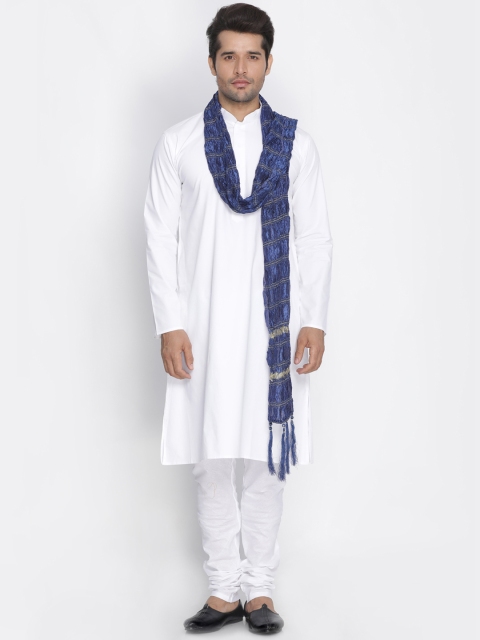 

VASTRAMAY Men White & Blue Solid Kurta with Pyjamas & Dupatta