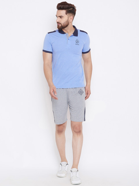 

Duke Men Blue & Grey Solid T-shirt with Shorts