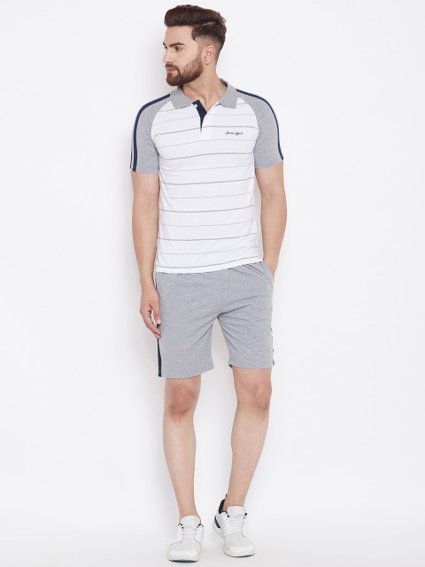 

Duke Men White & Grey Striped T-shirt with Shorts