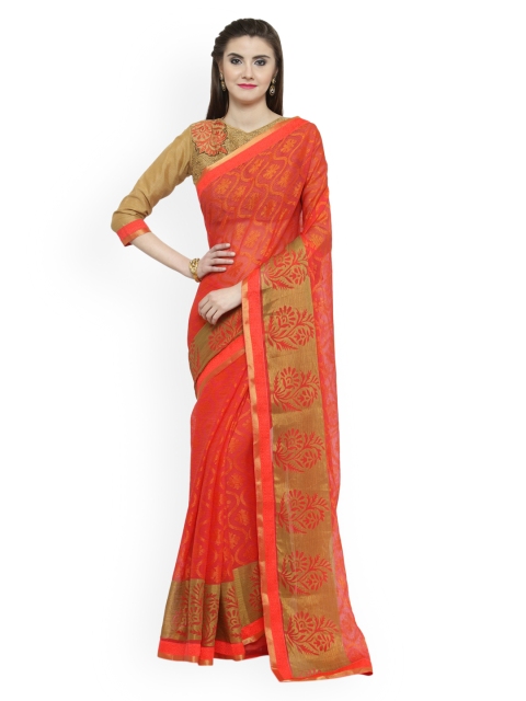 

Shaily Peach-Coloured Printed Silk Blend Saree