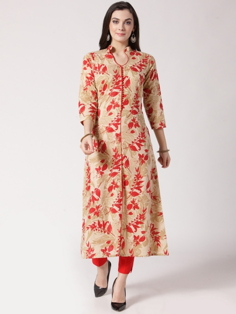 

Jompers Women Red Printed A-Line Kurta