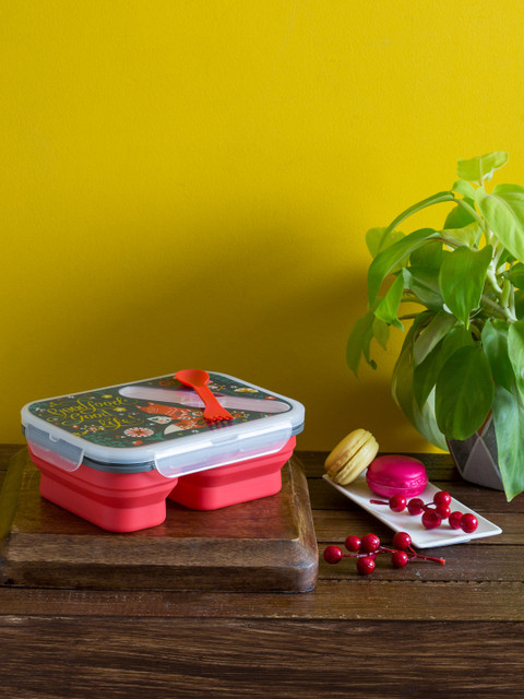 

Chumbak Yellow & Blue Floral Fox Lunch Box, Teal