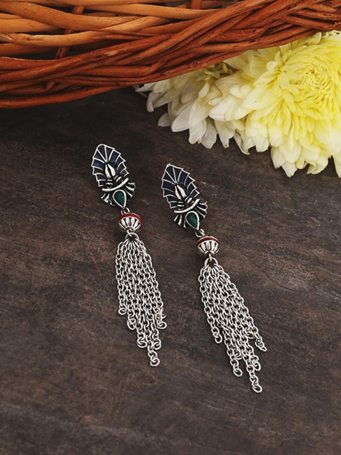 Studio Voylla Women Silver-Toned Contemporary Drop Earrings