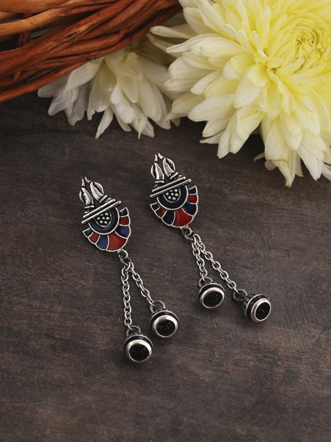 

Studio Voylla Silver-Plated & Red Classic Drop Earrings