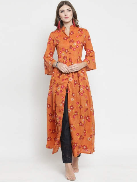

Sera Women Orange Floral Printed High Slit Pure Cotton Kurta with Palazzos