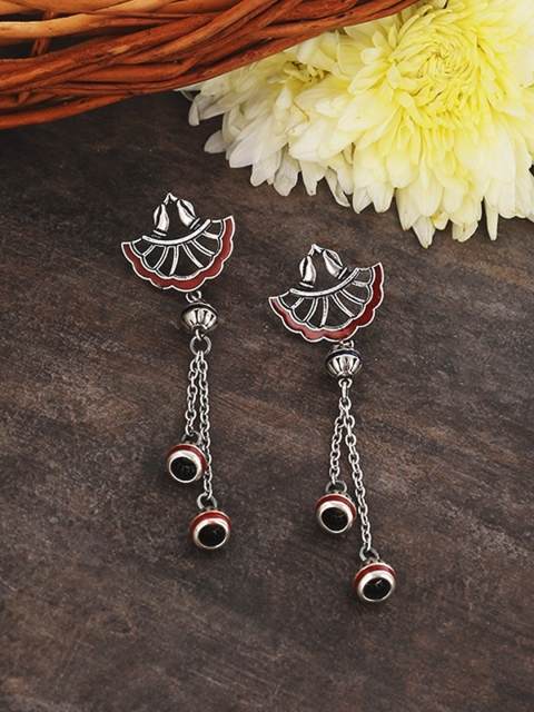 

Studio Voylla Silver-Toned Crescent Shaped Drop Earrings