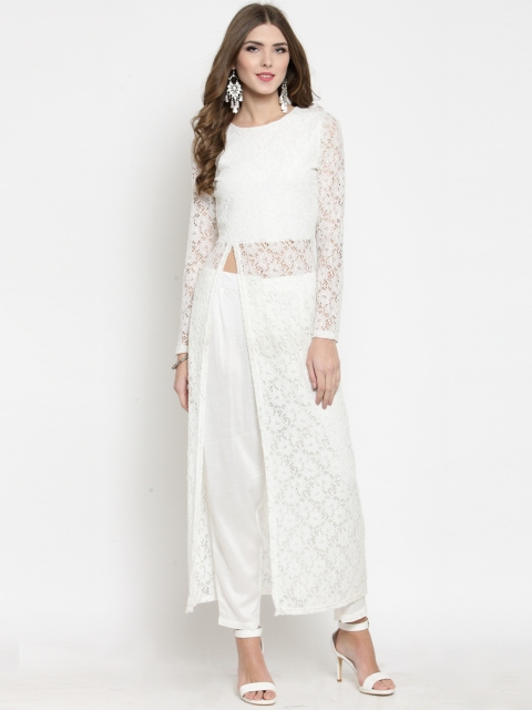 

Sera Women White Self Design Kurti with Palazzos