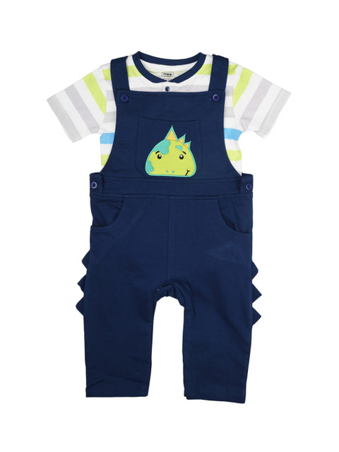 

MeeMee Boys Navy Blue & White Striped T-shirt with Trousers