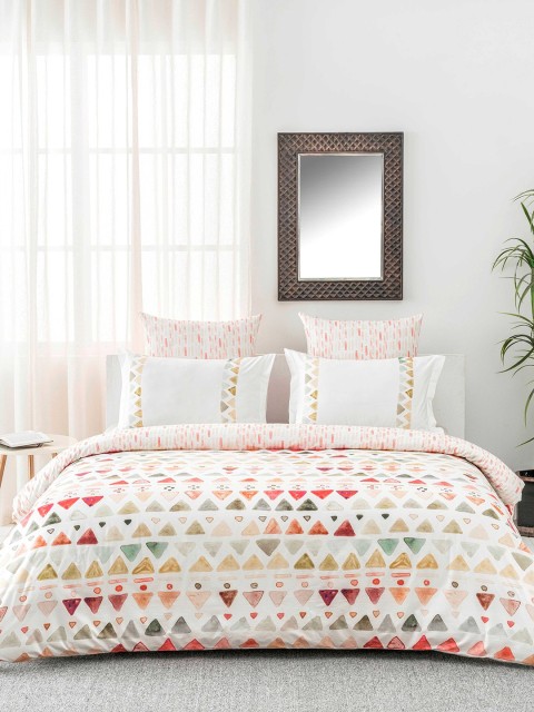 

DDecor Multicoloured Geometric Flat 130 TC Cotton 1 Single Bedsheet with 1 Pillow Cover, Multi