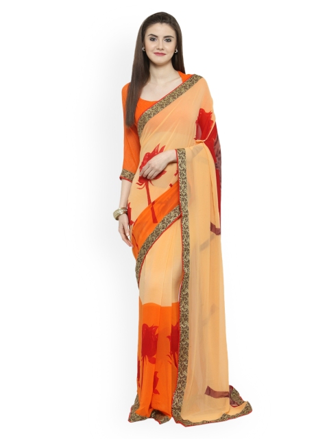 

Shaily Orange & Red Pure Georgette Printed Saree