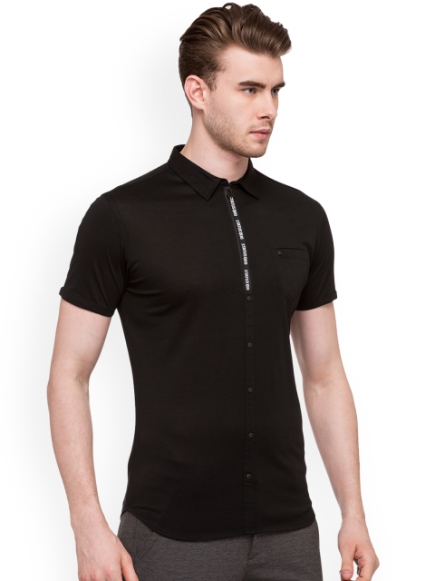 

Status Quo Men Black Comfort Slim Fit Solid Casual Shirt