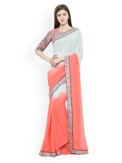 

Shaily Off-White & Peach-Coloured Pure Georgette Colourblocked Saree
