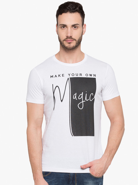 

Status Quo Men White Printed Round Neck Slim Fit Pure Cotton T-shirt