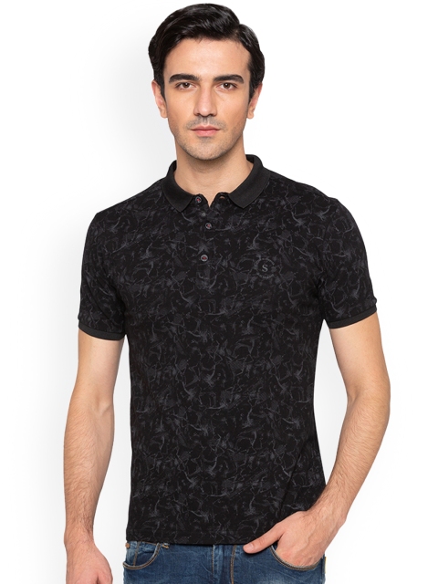 

Status Quo Men Black Printed Polo Collar Slim Fit Pure Cotton T-shirt