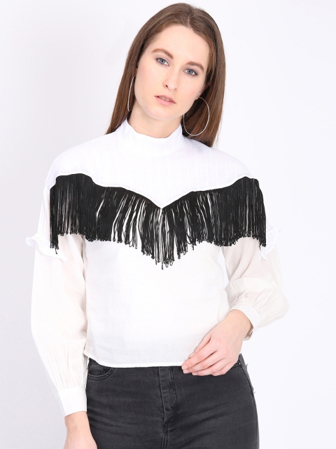

LA LOFT Women White Solid Top