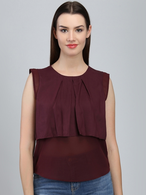 

LA LOFT Women Maroon Solid Top