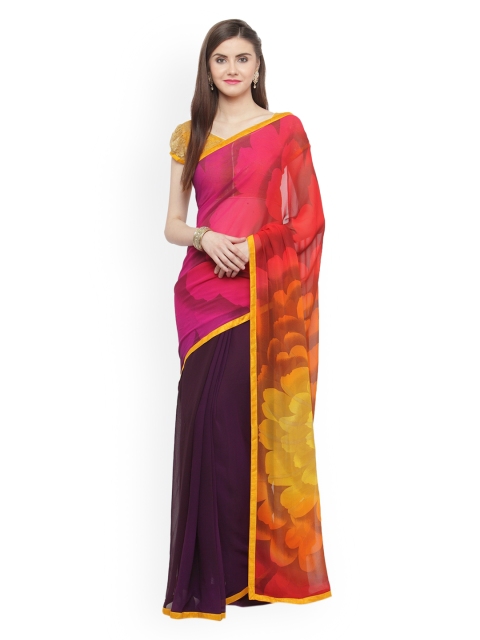 

Shaily Purple & Yellow Pure Georgette Colourblocked Embellished Saree