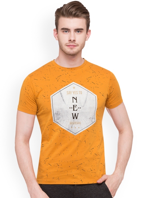 

Status Quo Men Orange Printed Round Neck Slim Fit T-shirt