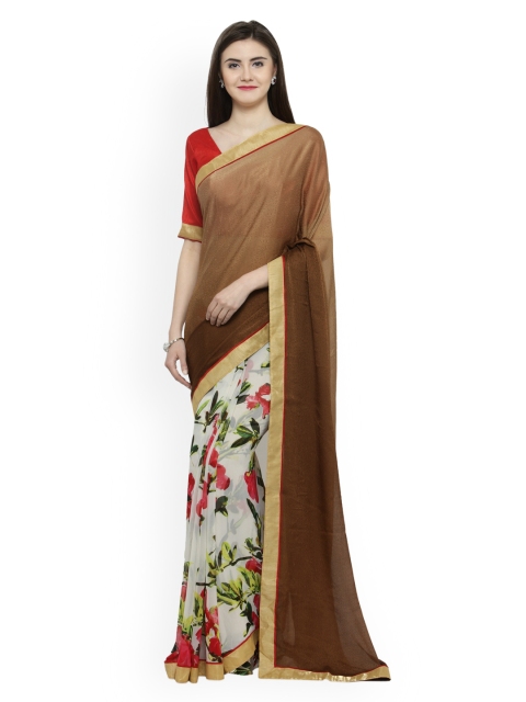

Shaily Brown & White Pure Georgette Printed Saree