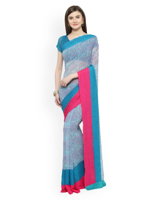 

Shaily Blue & Pink Satin Printed Saree