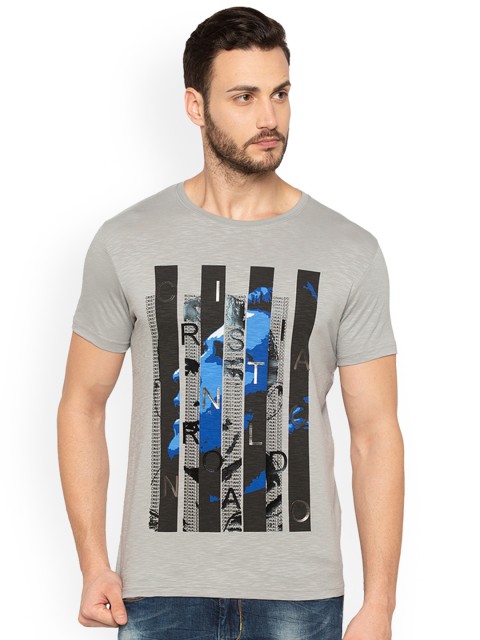 

Status Quo Men Grey Printed Round Neck T-shirt