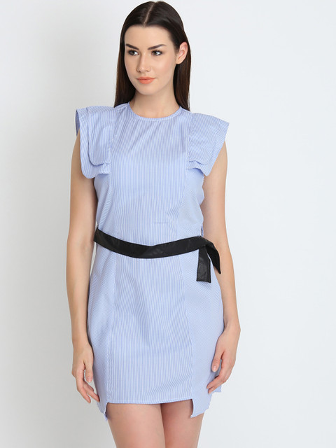 

LA LOFT Women Blue Striped Sheath Dress