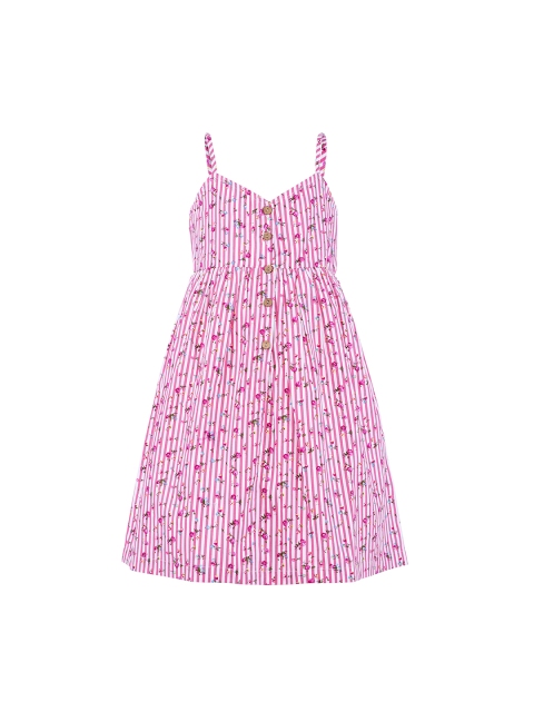 

Stylo Bug Girls Pink Printed Fit and Flare Dress