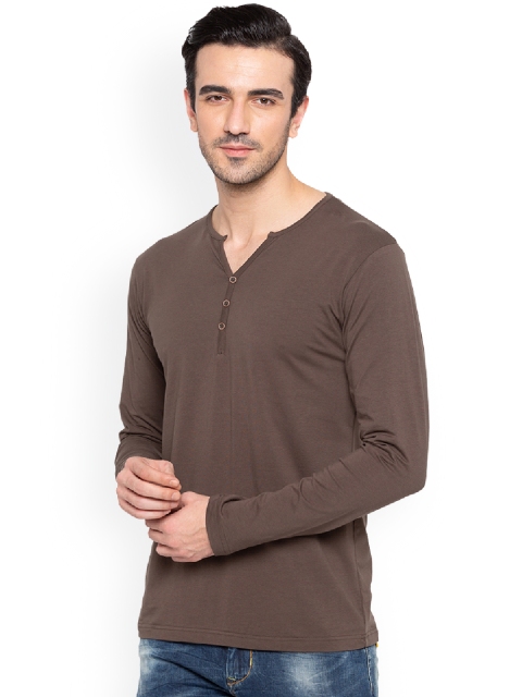 

Status Quo Men Olive Green Solid Henley Neck T-shirt