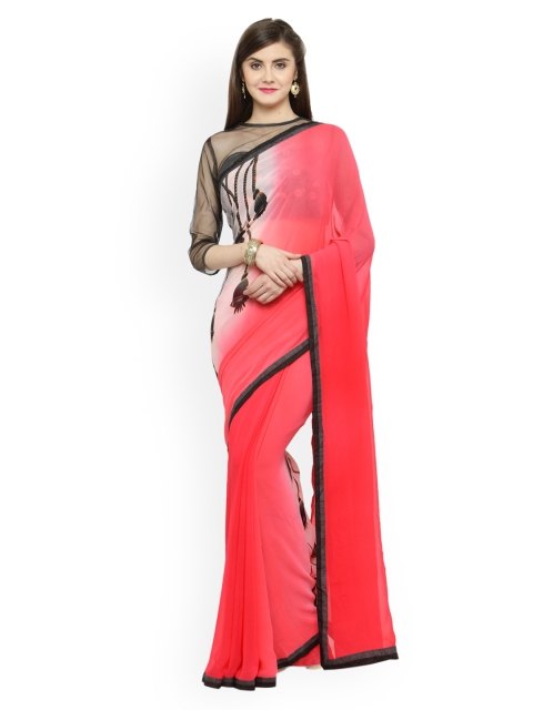 

Shaily White & Pink Pure Georgette Solid Saree