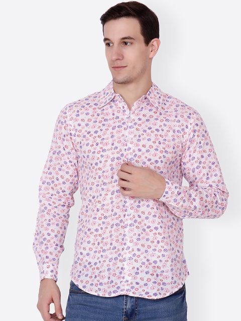 

Cation Men Pink & White Slim Fit Printed Casual Shirt